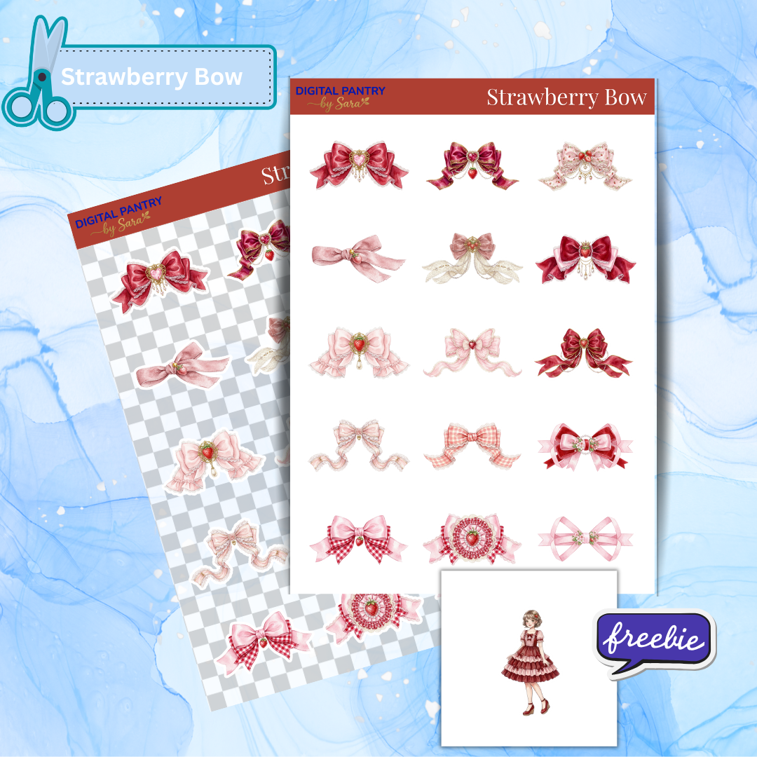Strawberry Bow Printable Sticker Sheet
